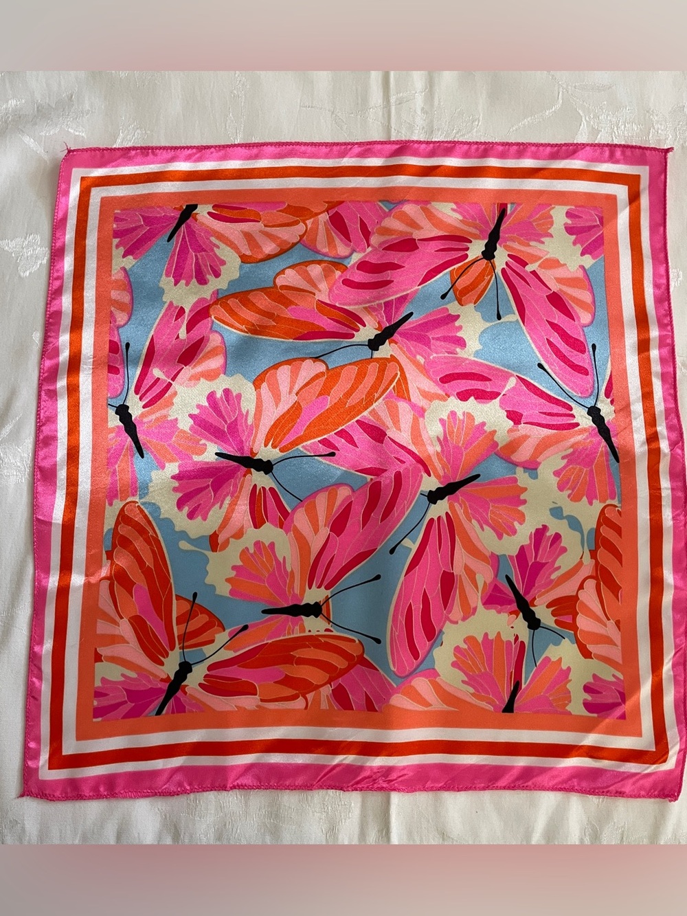 Butterfly Print Women’s Square Scarf Bandana Handkerchief 19 x 19 Satiny